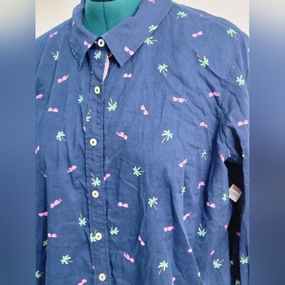 TALBOTS TREASURE ISLAND PRINT LONG SLEEVE BUTTON DOWN SHIRT NAVY BLUE SIZE 2X - Picture 5 of 10